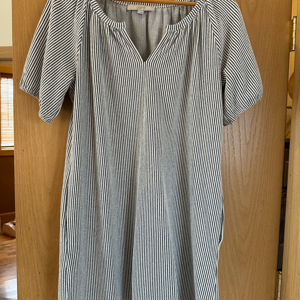 LOFT Blue and White striped smock dress